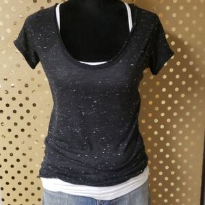 Cynthia Rowley Black & White Speckled Raw Edge Tee T-Shirt Ladies Medium